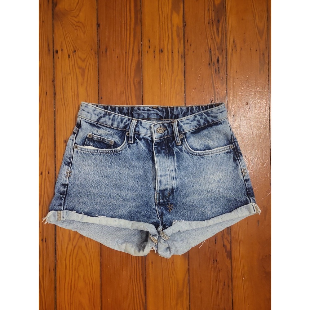 Ksubi Distressed Shorts Womens 26 Denim Edgy Raw Rolled Cuff Off Button Fly